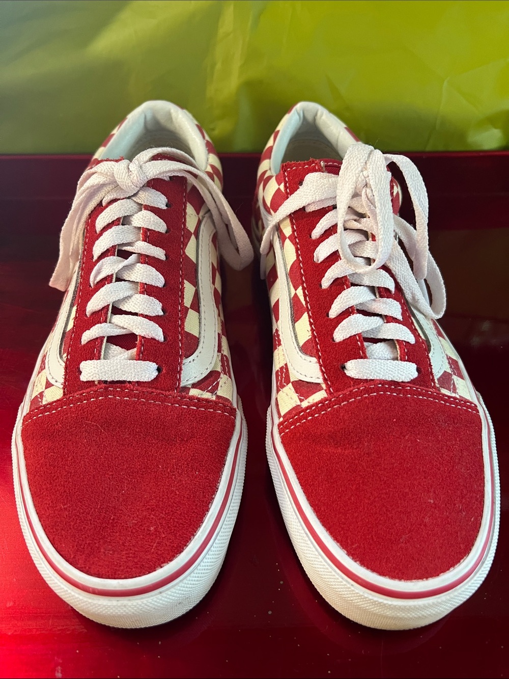 Vans Red and White Checkerboard Old Skool Sneakers Unixes Men’s 6.5 Woman’s 8